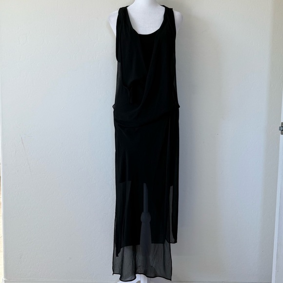 Zara Black Chiffon Sheer Drapey Lagenlook Tank Midi Dress Medium - Picture 16 of 16